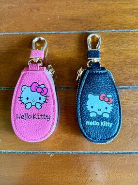 NEW 2-Pc Hello Kitty Bag Charm Coin Purse Keychain - ROSE RED & BLACK
